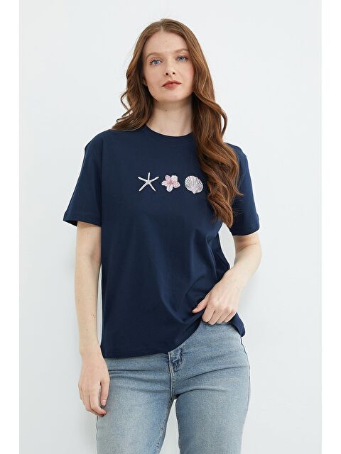 Fullamoda Baskılı Bisiklet Yaka Salaş Tişört - S000532057-21164