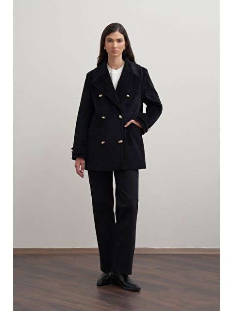 ALLDAY Siyah-Gold Dügmeli Kaşe Kaban - S000505887-19351