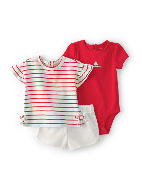 Carter's Kız Bebek Body Şort Set 3 Ay-24 Ay Kırmızı