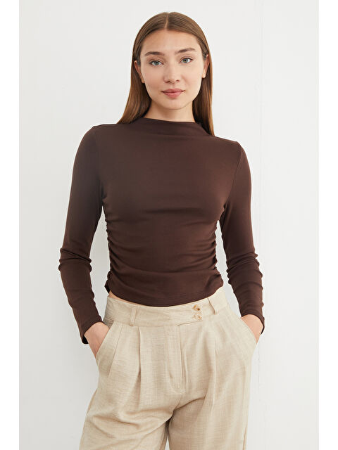 Fullamoda Basic Yanları Drapeli Perkins Yaka Modal Bluz - S000432842-19413