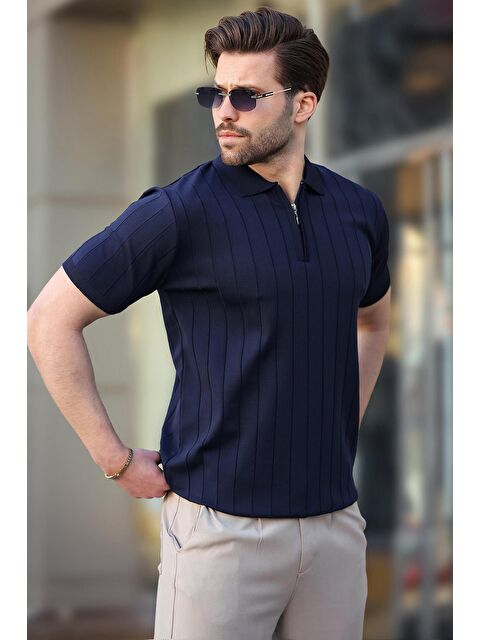 Madmext Lacivert Polo Yaka Fermuarlı Erkek T-Shirt E7298 - S000369912-21164