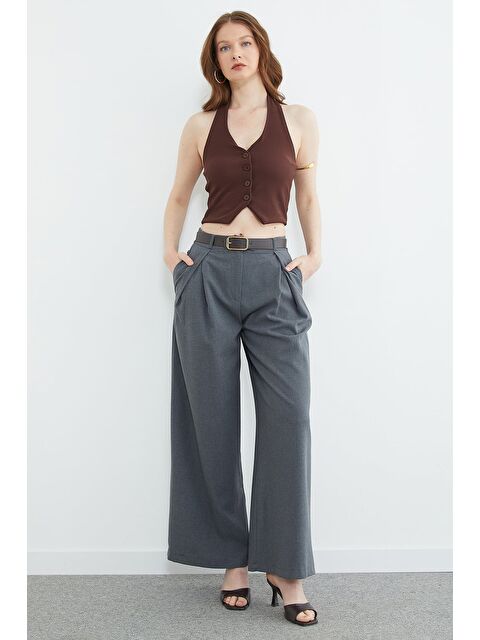 Fullamoda Beli Kemerli Pileli Yüksek Bel Pantolon - S000531471-29666