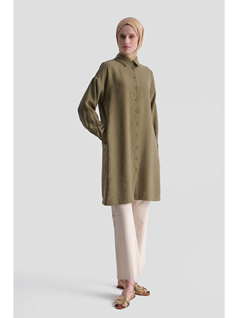 ARMİNE Arkası Nakışlı Tunik Elbise Haki