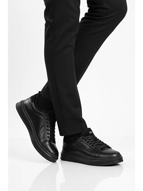 Ayakmod Siyah Bağcıklı Cilt Hafif Esnek Erkek Sneaker 179 M - S000494636-22238