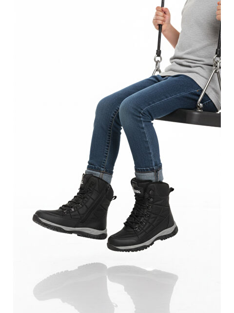 Ayakmod Siyah Polarlı Kaymaz Taban Soğuğa Dirençli Unisex Çocuk Bot Felix F - S000492460-19351