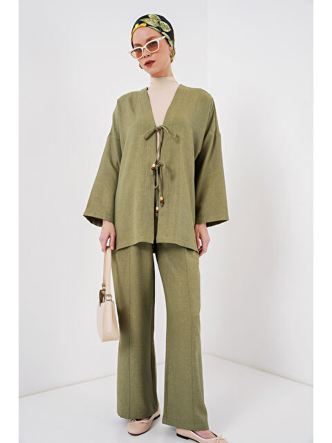 Bigdart Kadın Keten Kimono İkili Takım 6727 - Çağla - S000377828-5236