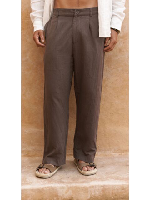 Bohemai Fyfaha Bol Paça Erkek Kahve Keten Pantolon - S000525841-19413