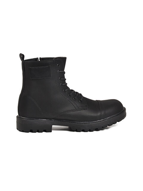 Ayakmod Siyah Polarlı Fermuarlı Bağcıklı Kaymaz Erkek Bot 856 M - S000494638-19351