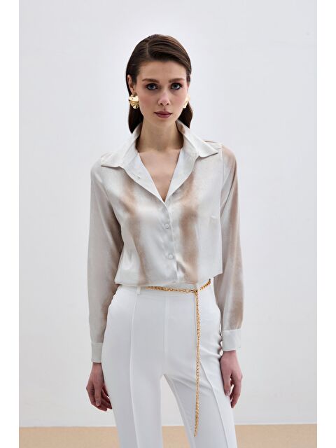 SATEEN Desenli Klasik Gömlek - Bej - S000373110-19928