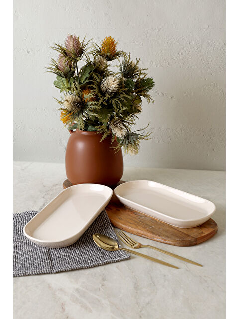 Keramika Krem Noyan Kayık Tabak 28 Cm 2 Adet - S000486234-19966