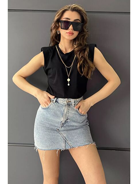 Gülseli Kolyeli Omuz Vatkalı Kadın Bluz - S000300569-19351