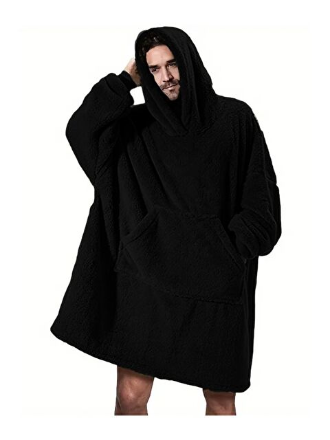 Mulberry Wellsoft Kapüşonlu Giyilebilir Tv Battaniyesi unisex Over size - Siyah