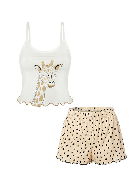 Koza İç Giyim Kadın İnce Askılı Desenli Pamuklu Şortlu Pijama Takımı - S000422086-5405
