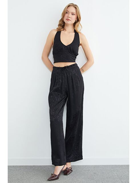 Fullamoda Leopar Desenli Pileli Palazzo Pantolon - S000506926-19351