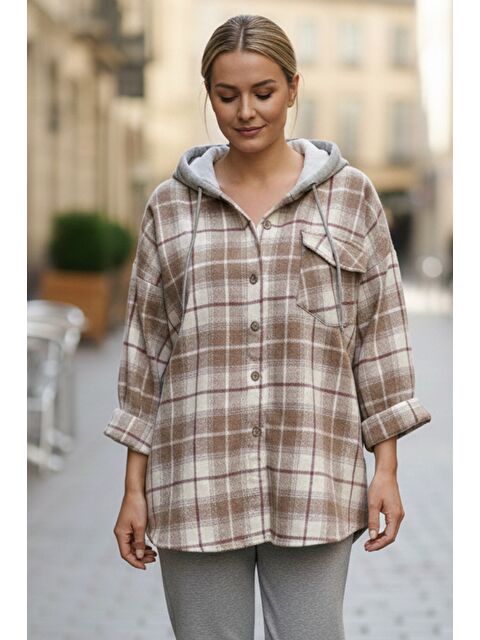 Chiccy Sütlü Kahverengi Kapüşonlu Uzun Kol Oduncu Ekose Düğmeli Cepli Dokuma Gömlek 68 65 - S000486867-4280