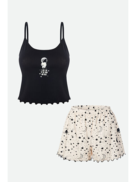 Koza İç Giyim Kadın İnce Askılı Desenli Pamuklu Şortlu Pijama Takımı - S000422086-5406