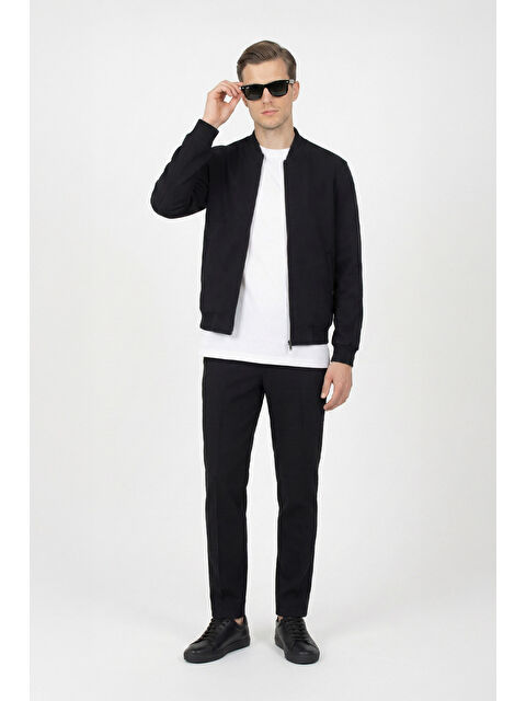 Sabri Özel Giotelli Siyah Bomber Stil Armürlü Slim Fit Triko Yaka Fermuarlı 6 Drop Erkek Takım Elbise - S000523675-19351