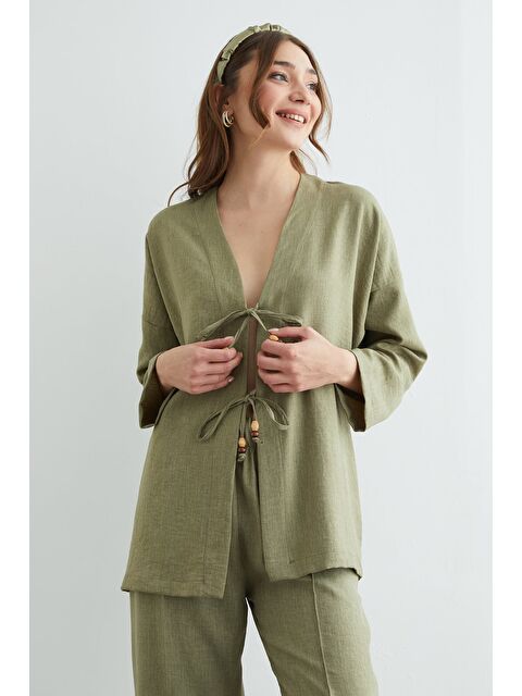 Fullamoda Önü Bağlamalı Keten Kimono 2 Li Takım - S000501528-18194