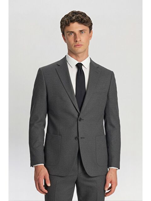 Sabri Özel Gri Slim Fit Çizgili Mono Yaka 6 Drop Erkek Takım Elbise - S000523676-20600