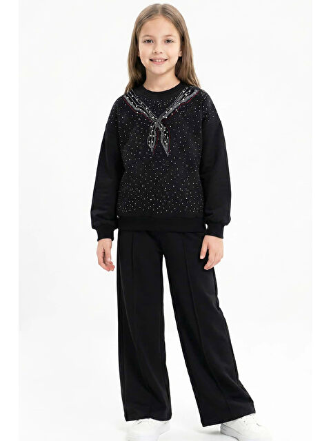 Modanino Kız Çocuk Taş Süslemeli Fular Desenli 2 İplik Alt-Üst Takım 4-12 Yaş 12511 - S000510884-19351
