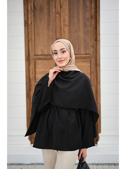 Locco Moda Kadın Şal Detay Bel Bağlamalı Bluz Siyah - S000526959-19351