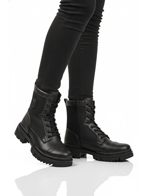 Ayakmod Siyah İçi Polarlı Kaymaz Taban Fermuarlı Unisex Bot 2100 G - S000492468-19351