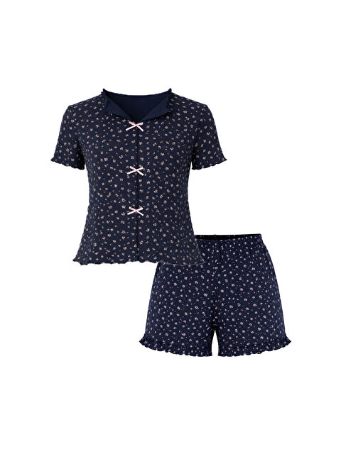 Koza İç Giyim Kadın Çiçek Desenli Fiyonklu Kaşkorse Kısa Kollu Şort Takım - S000355654-37345
