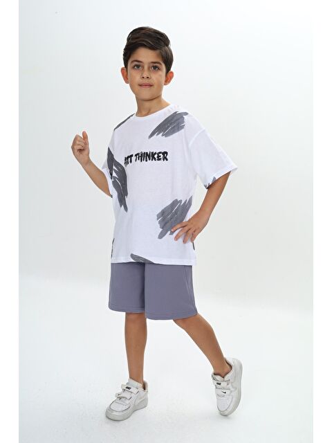 Toontoykids Erkek Çocuk Fırça Desenli Yazı Baskılı Şortlu Takım - S000358223-29351