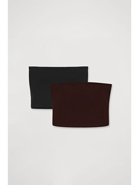 QUZU Basic Büstiyer Bluz 2' li Paket Siyah-Kahverengi - S000436882-37322