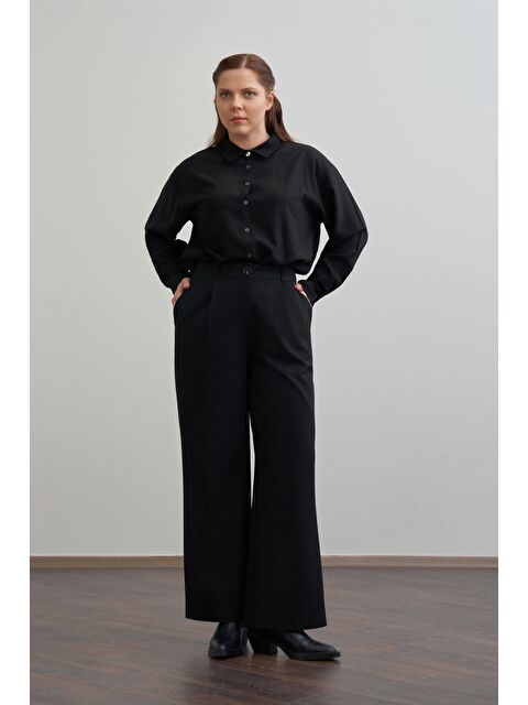 ALLDAY Siyah-Önü Pileli Polyviscon Pantolon - S000501539-19351