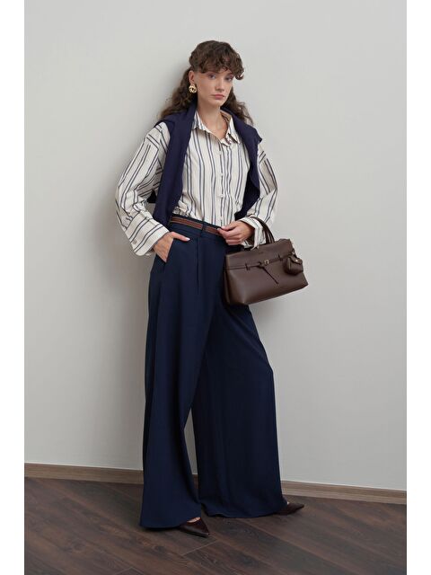 ALLDAY Lacivert-Pileli Polyviscon Pantolon - S000501540-21164