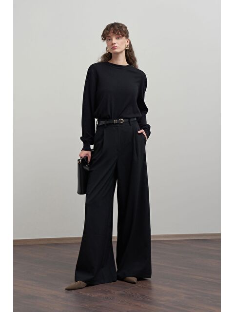 ALLDAY Siyah-Pileli Polyviscon Pantolon - S000501540-19351