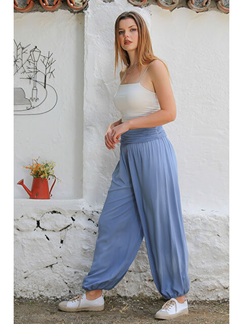 Chiccy İtalyan Açık Mavi Dokuma Ekstra Yüksek Bel Lastikli Paça Casual Viskon Pantolon - S000332744-17437