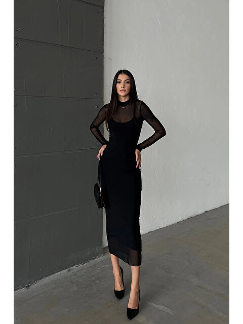eka Kadın Siyah Tül Elbise 1026-221355