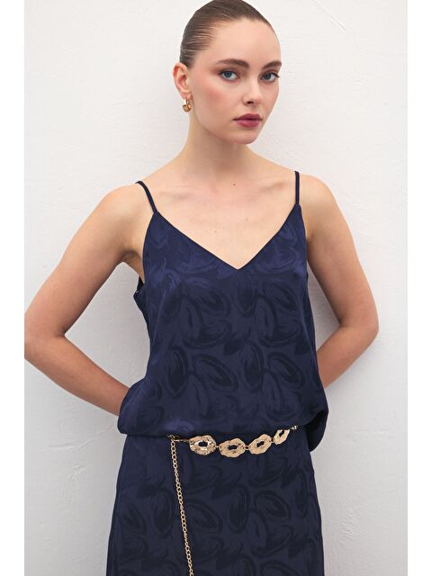 SATEEN Lior Askılı Bluz - Lacivert - S000516580-21164