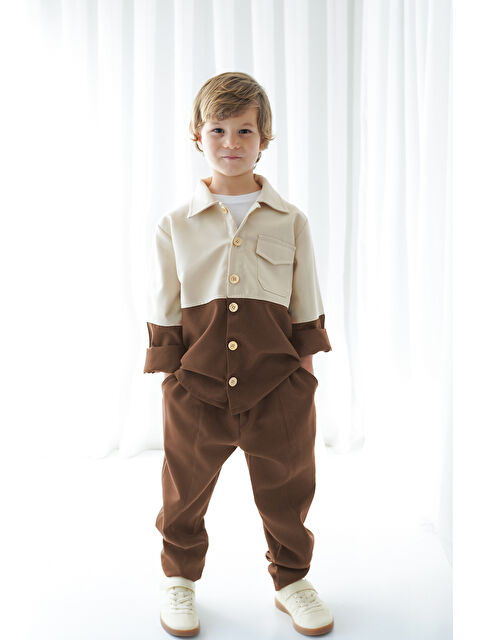 Catz Kids Sütlü Kahve Krem Retro Ceket - Carrot Pantolon Takım - S000352264-4280