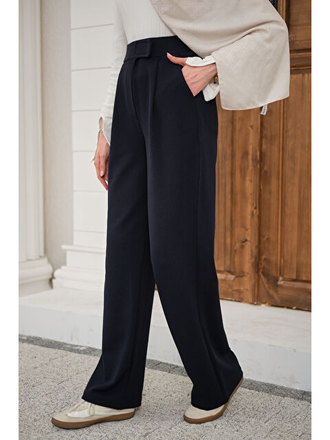 Locco Moda Kadın Cırtcırt Detay Kumaş Pantolon Lacivert - S000511197-21164