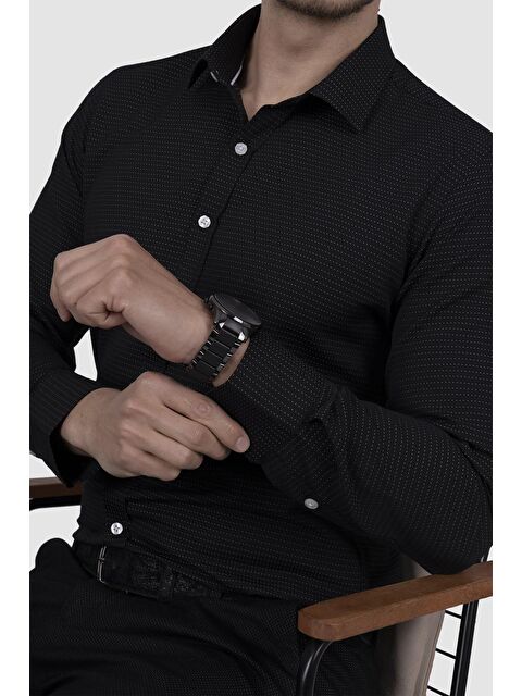 Etikmen Siyah Nokta Desenli Slimfit Erkek Gömlek - S000121509-37424