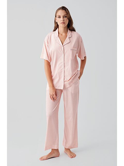 Artış Kısa Kollu Düğmeli Cepli Pötikare Pamuklu Pijama Takım 19201 - S000511198-24085