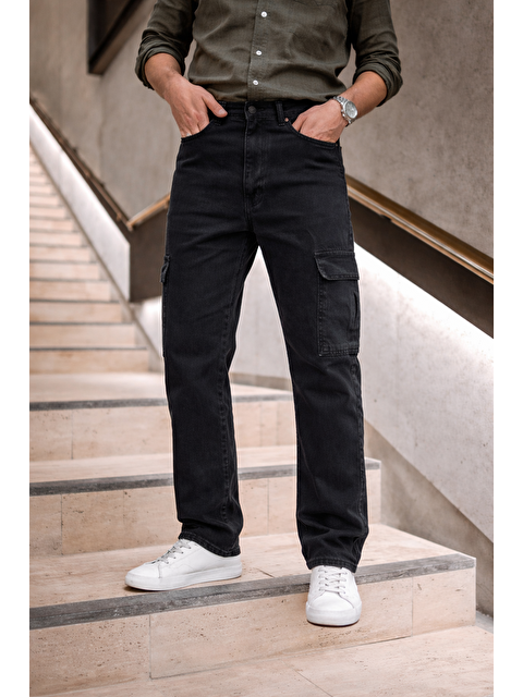 Comstar Erkek Yüksek Bel Bol Paça Füme Kargo Baggy Pantolon