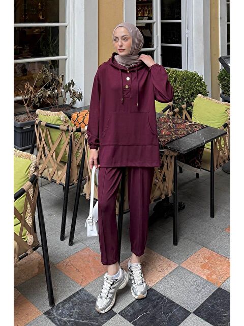 Lamelif Kapüşonlu İkili Takım Bordo - S000515431-19951