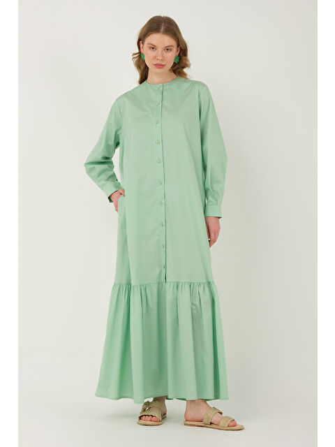 HE-QA Poplin Fırfırlı Elbise Su Yeşili - S000401748-20054