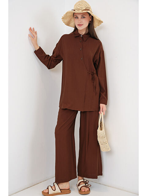 Bigdart Kadın Bağcıklı Tunik Pantolon İkili Takım 6752 - Kahverengi - S000505459-19413