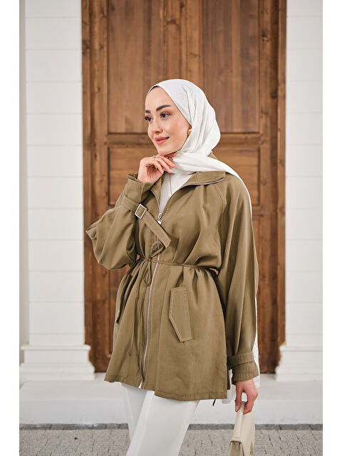 Locco Moda Kadın Gold Fermuar Detay Dikiş İzli Ceket Yağ Yeşil - S000511130-18194