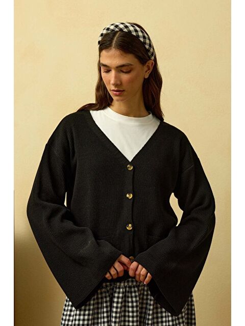 Ceylan Otantik Siyah İspanyol Kol Triko Hırka - S000486246-19351