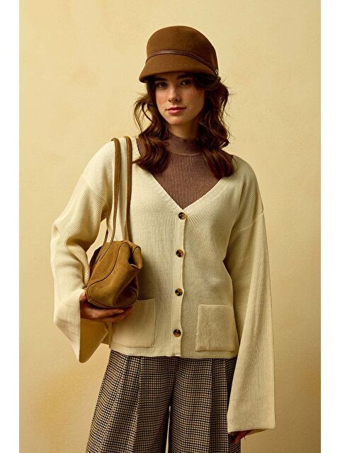 Ceylan Otantik Krem İspanyol Kol Triko Hırka - S000486246-19966