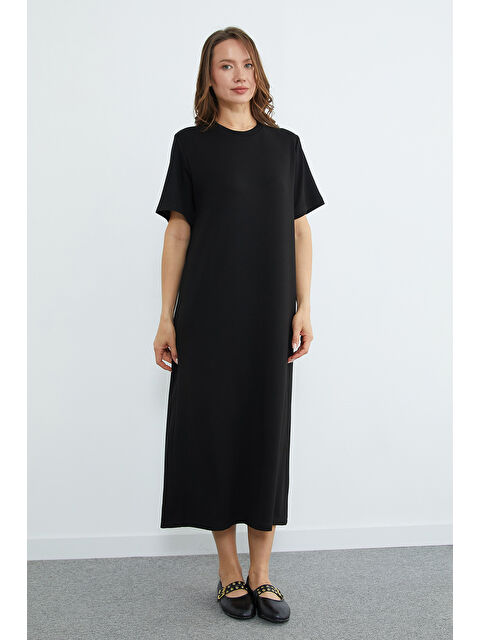 Fullamoda Basic Bisiklet Yaka Midi Boy Modal Elbise - S000529227-19351