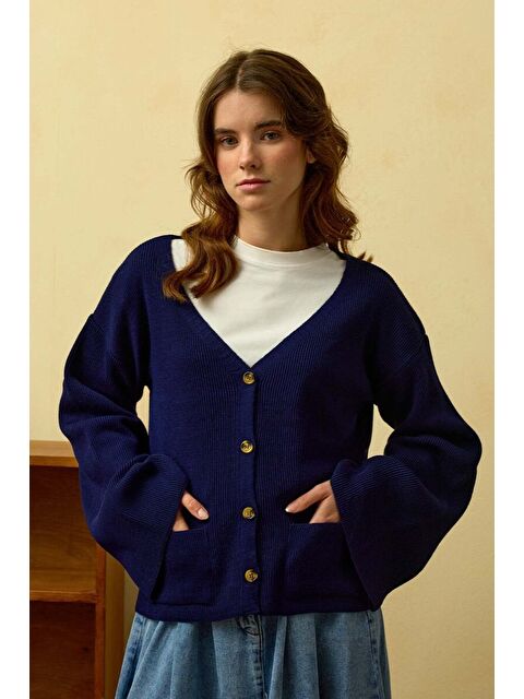 Ceylan Otantik Lacivert İspanyol Kol Triko Hırka - S000486246-21164