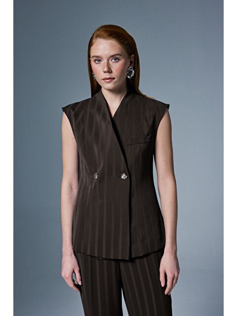 SATEEN Anna Çizgili Yelek - Kahve - S000516492-19413