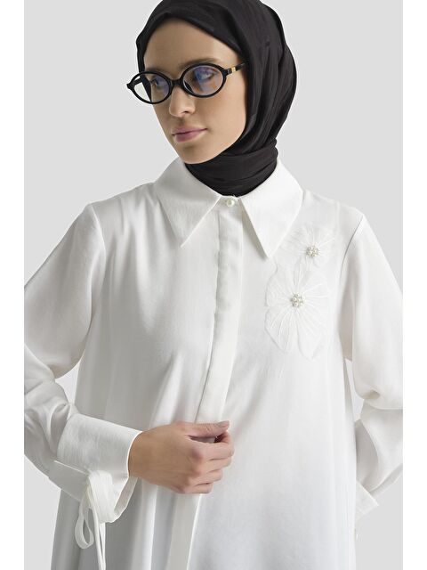 ARMİNE Çiçekli Kupra Tunik Beyaz - S000508240-20063